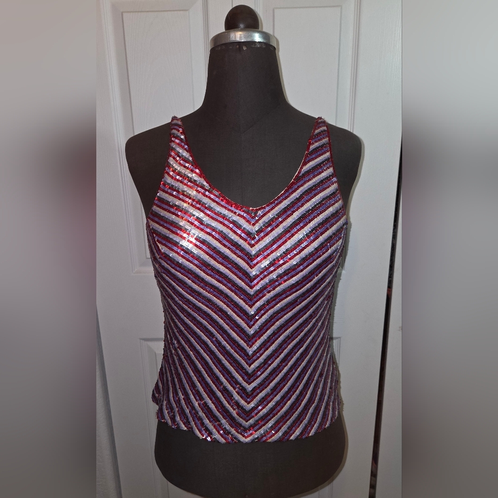 DKNY Red and Silver Sequin Camisole